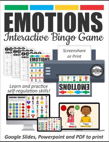 The fun, interactive, Emotional Regulation Bingo Game helps to reinforce the concepts of self-regulation using a colored system to discuss different levels of alertness.