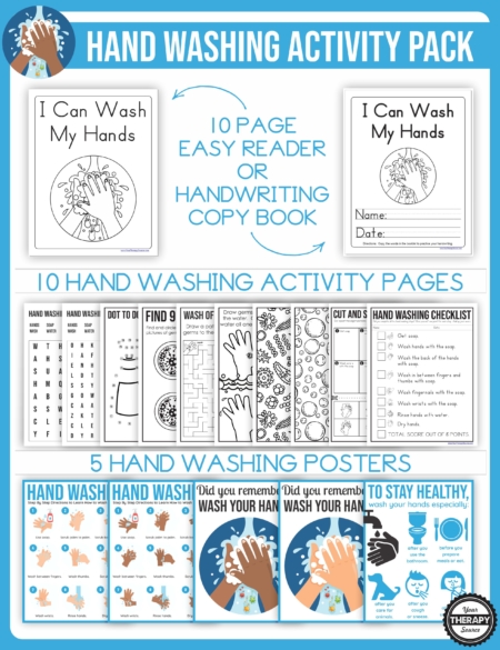 The Hand Washing Activities Packet is an excellent resource to add to any therapist, parent, or teacher's tool kit to help children learn the importance of hand washing.