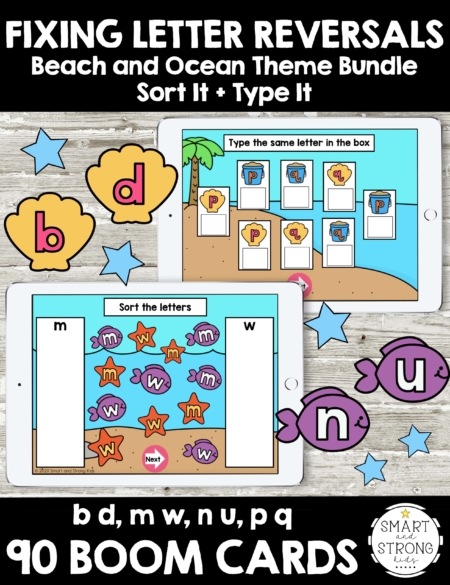 Fixing Letter Reversals with Beach and Ocean Theme includes the information to activate Boom Cards for interactive lessons to practice letter identification.  